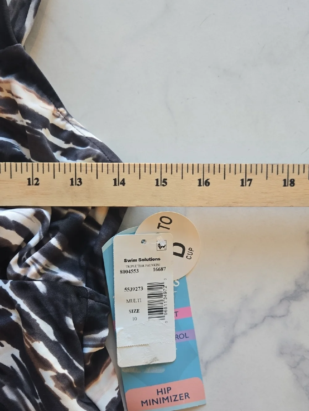 Swim Solutions Tiered Tummy-Control One-Piece Swimsuit Coastal Plates Sz 10 NWT - Picture 7 of 10